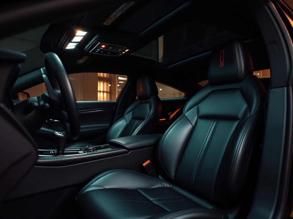 Freshly detailed car interior with black leather seats